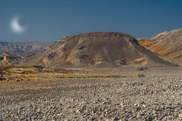Rocky Hills Negev Desert Månens Ljus Häpnadsväckande Landskap Klippformationer Södra — Stockfoto
