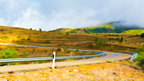 Winding Asphalt Road Spain Stylized Photo — Stock Photo, Image