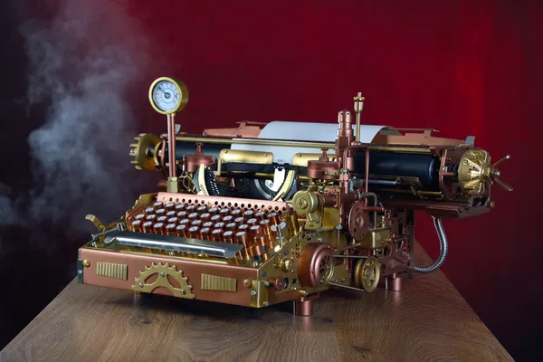 Steampunk-Schreibmaschine. Stockfoto