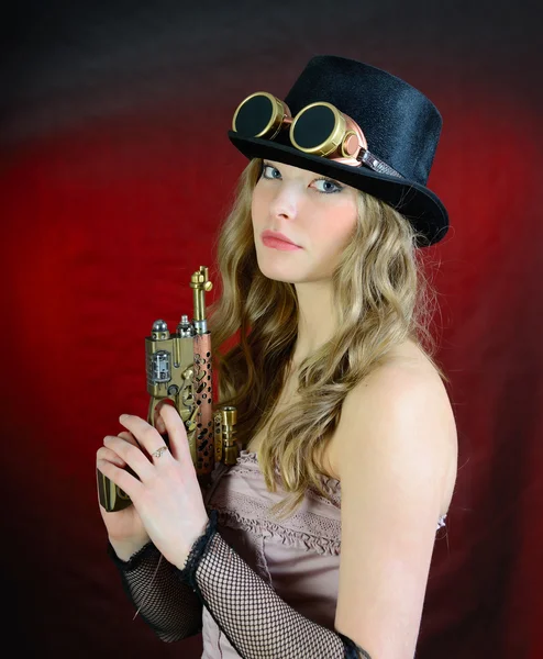 Steampunk woman with gun — Stock Photo, Image