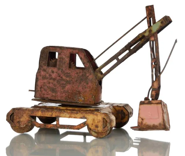 Children Toy Excavator Old Rusty Toy White Background — Stock Photo, Image