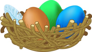 Üç renkli yumurta yalan bir yuvada easter illüstrasyon
