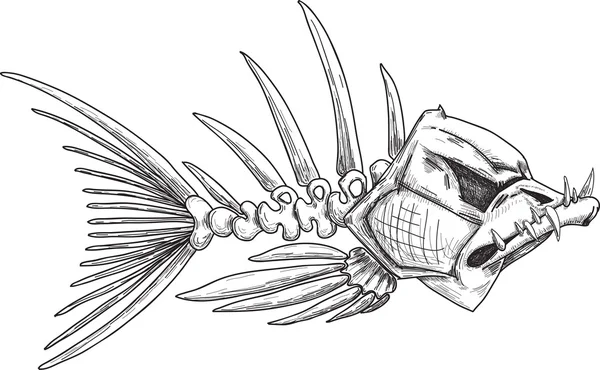 Croquis de poissons squelette maléfiques avec des dents pointues — Image vectorielle