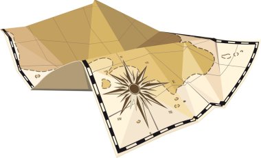 Folded map with wind rose clipart
