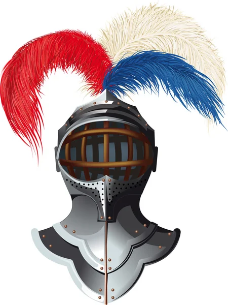 Casco de acero con plumas — Vector de stock