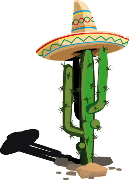 Cacto no chapéu mexicano — Vetor de Stock