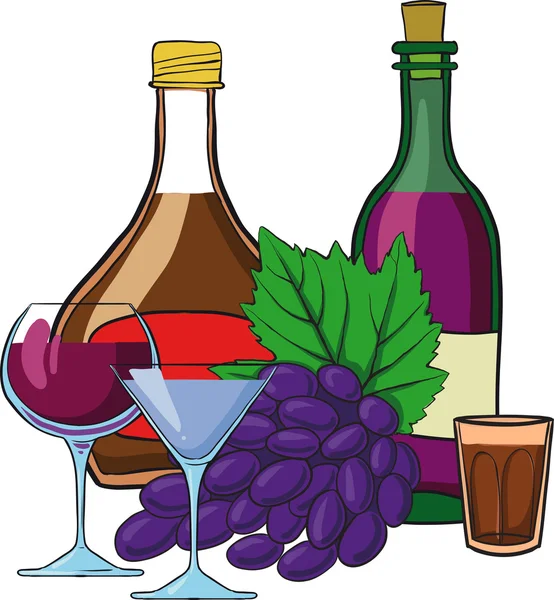 Bodegón con botellas de vino — Vector de stock