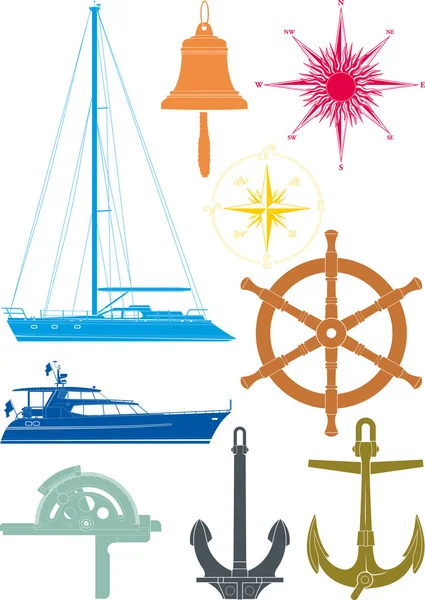 Marine and yachting symbols — Stock Vector