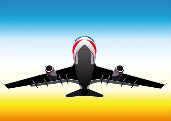 Sobrevoando avião de passageiros — Vetor de Stock