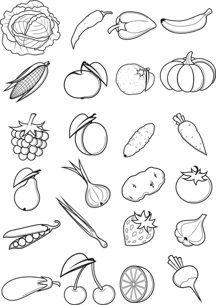 Ensemble de fruits et légumes — Image vectorielle