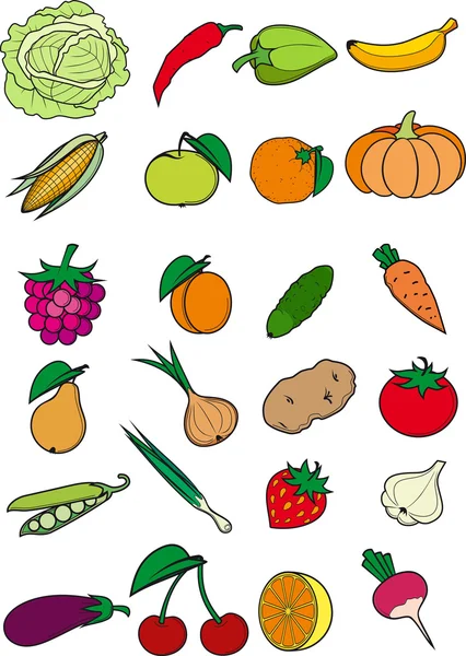Uppsättning frukter och grönsaker — Stock vektor