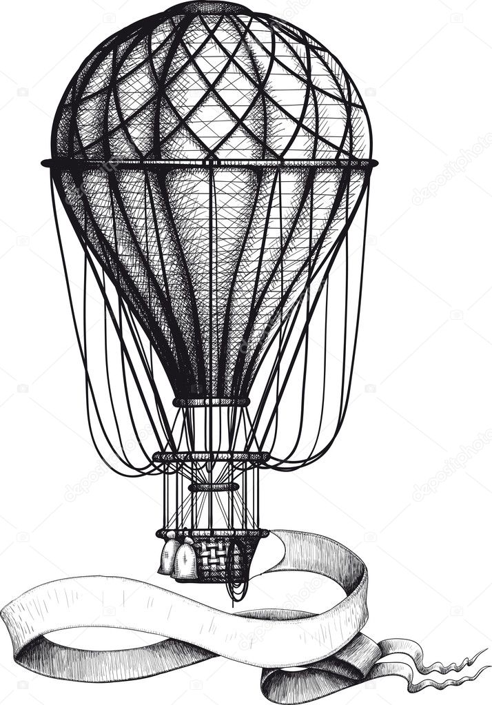 Vintage hot air balloon with banner