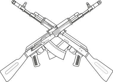 Saldırı tüfeği Kalaşnikov AK74 beyaz arka planda siyahı geçti