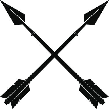 Beyaz arka planda okçuluk için çapraz iki siyah ok.