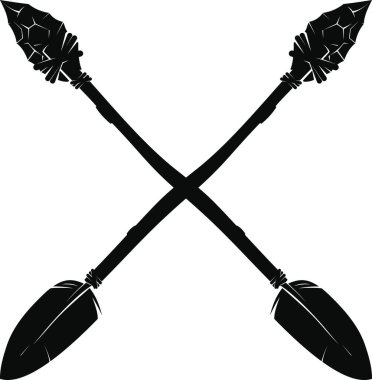 Yay yerine taş uçlu iki çapraz ok. Beyaz arka planda siyah.