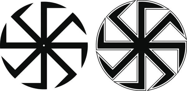 Runen Slawisches Symbol Kolovrat Schwarzes Tätowierungselement Auf Weißem Hintergrund Zwei — Stockvektor