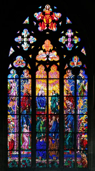 Stained-glass window in St Vit Cathedral, Prague — Stock Photo, Image