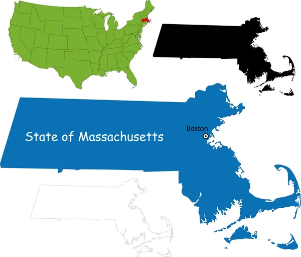 Massachusetts harita — Stok Vektör