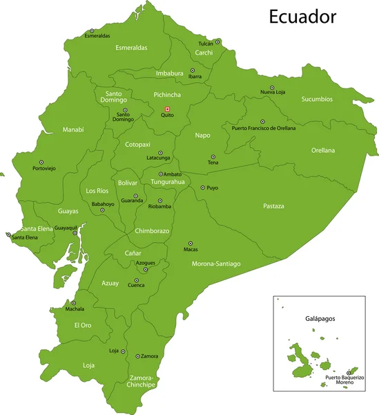 Mapa verde de Ecuador — Vector de stock