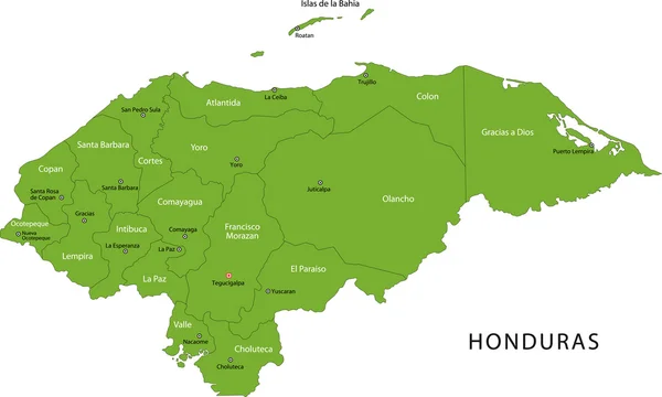 Zielona mapa honduras — Wektor stockowy