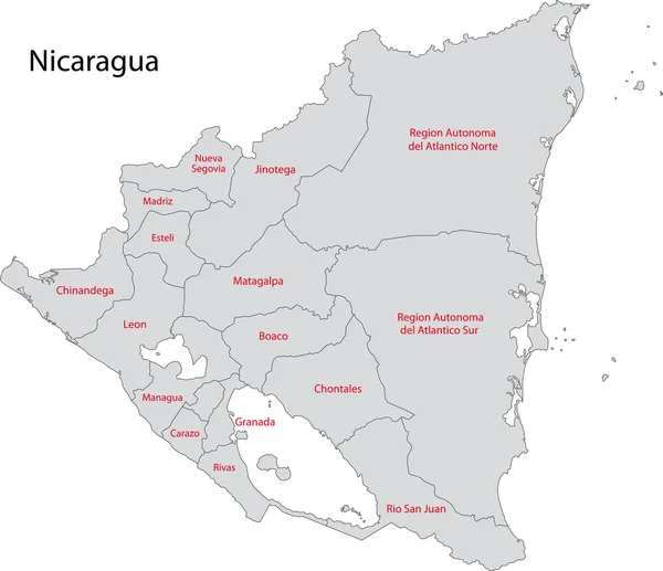 Mapa cinzento da Nicarágua — Vetor de Stock