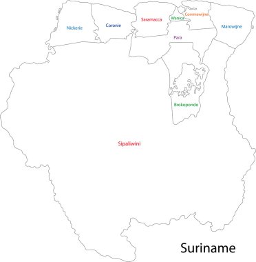Contour Suriname map clipart