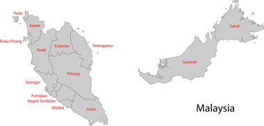 Grey Malaysia map clipart