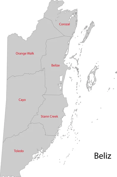 Cinza Belize mapa —  Vetores de Stock