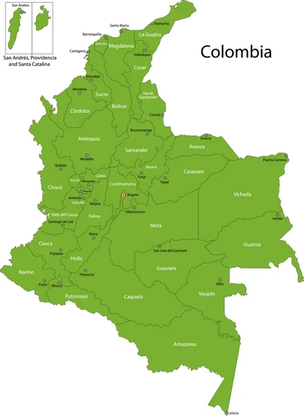 Verde Colombia mapa — Vector de stock