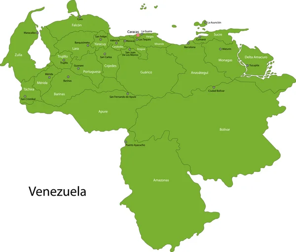 Mappa di Venezuela verde — Vettoriale Stock