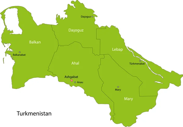 Turkmenistán Verde mapa — Vector de stock