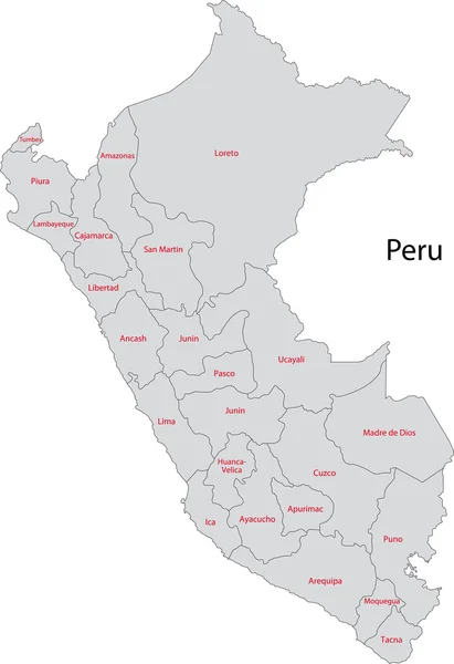 Mappa Perù Grigio — Vettoriale Stock