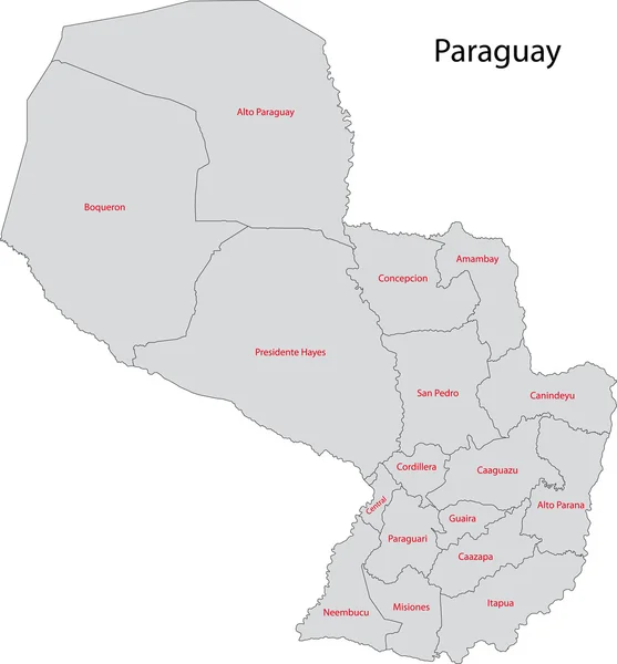 Grijze kaart van paraguay — Stockvector