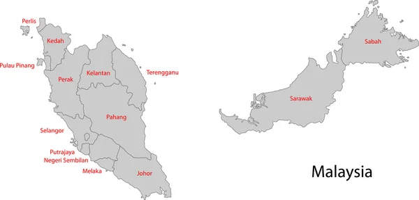 Graue malaysische Karte — Stockvektor