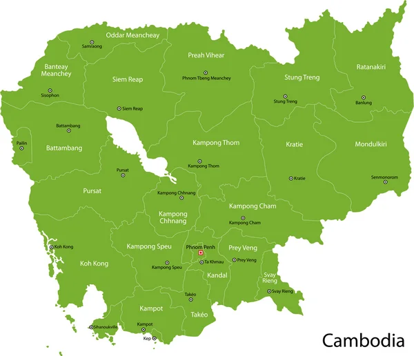 Mapa verde de Camboya — Vector de stock