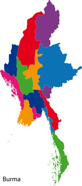 Mapa colorido de Birmania — Archivo Imágenes Vectoriales