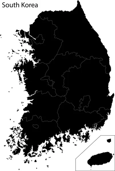 Μαύρο χάρτη Νότια Κορέα — Διανυσματικό Αρχείο