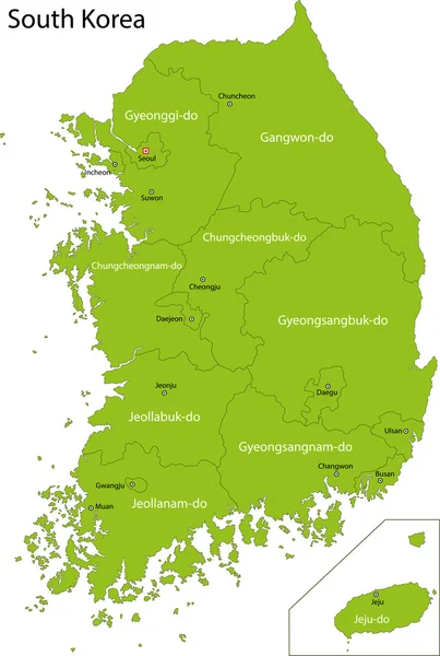 Mapa verde da Coreia do Sul —  Vetores de Stock