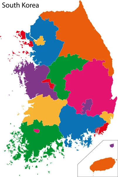 Mappa colorata della Corea del Sud — Vettoriale Stock