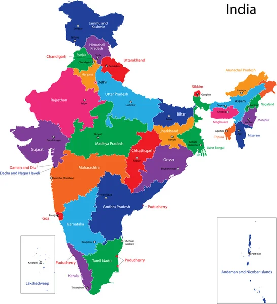 India Mapa — Vector de stock