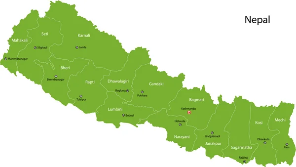 Mapa verde de Nepal — Vector de stock