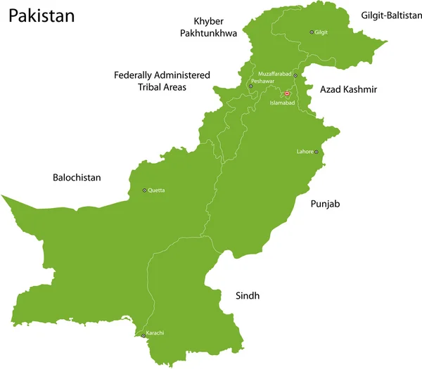 Mapa verde de Pakistán — Vector de stock