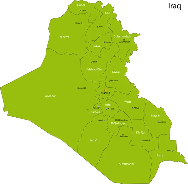 Mapa verde de Iraq — Vector de stock