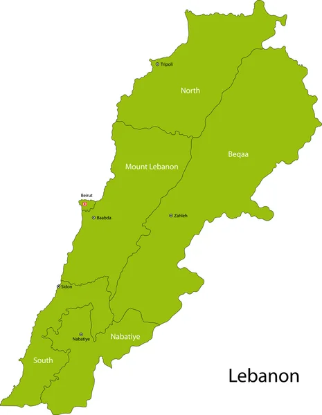 Zelená mapa Libanonu — Stockový vektor