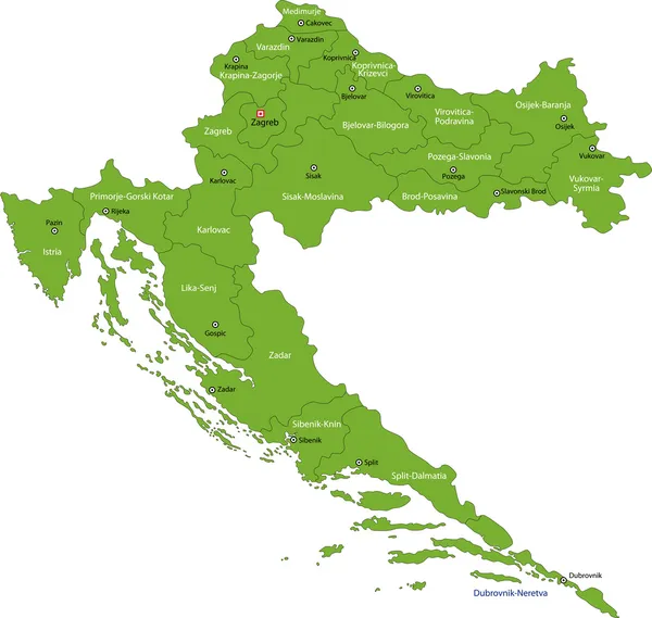 Zielona Mapa Chorwacja — Wektor stockowy