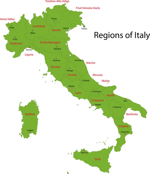 Mapa Włochy zielony — Wektor stockowy