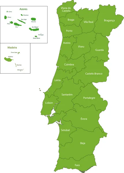 Carte du Portugal vert — Image vectorielle