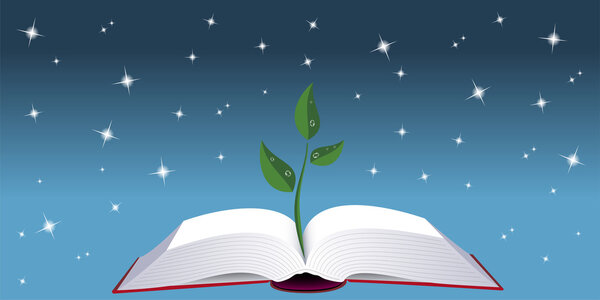 Открытая книга с ростком дерева
