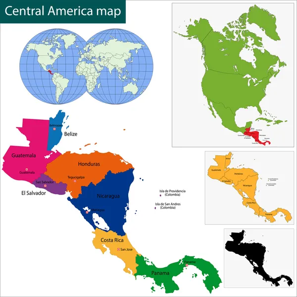 Mapa da américa central — Vetor de Stock