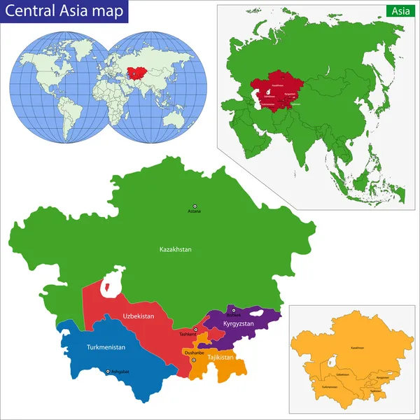 Peta Asia Tengah - Stok Vektor